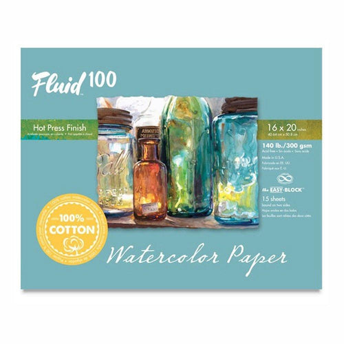 Fluid 100 Watercolor Paper- 140lb Hot Press 16x20 15pg