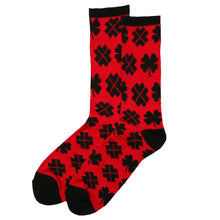 Load image into Gallery viewer, Holiday Socks - Red with Black Clovers