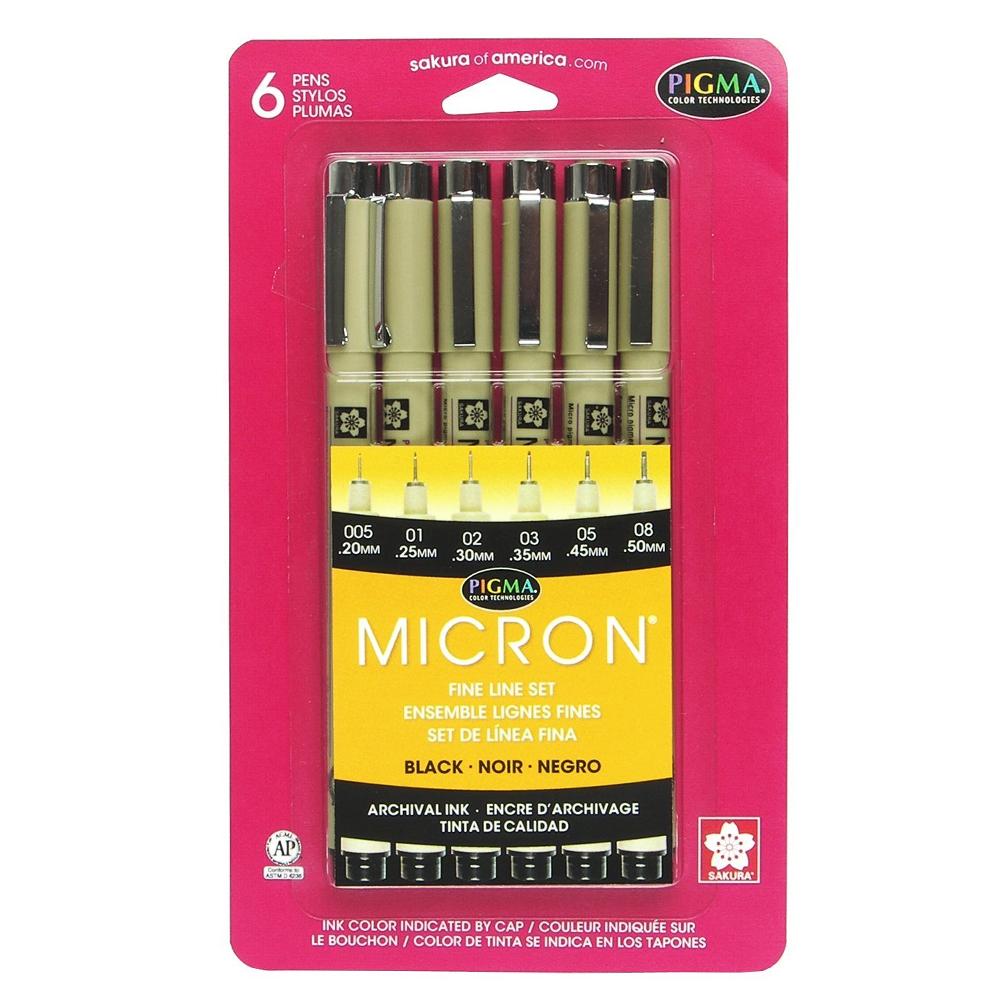 Sakura Pigma Micron All Black 6 Pen Set 1