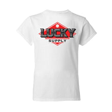 Load image into Gallery viewer, Lucky Supply New Logo T Shirt White Womens V Neck - X Large 2